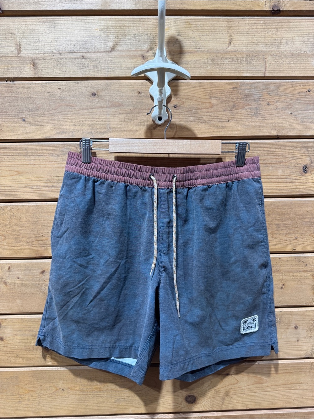 Howler Brothers Slate Blue board Shorts with Maroon Waistband